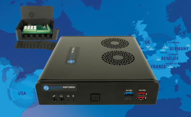 Scutum inform EVA Lx Video Appliance (im Vordergrund)
Optional: Scutum inform EVA I/O-Box (im Hintergrund)

