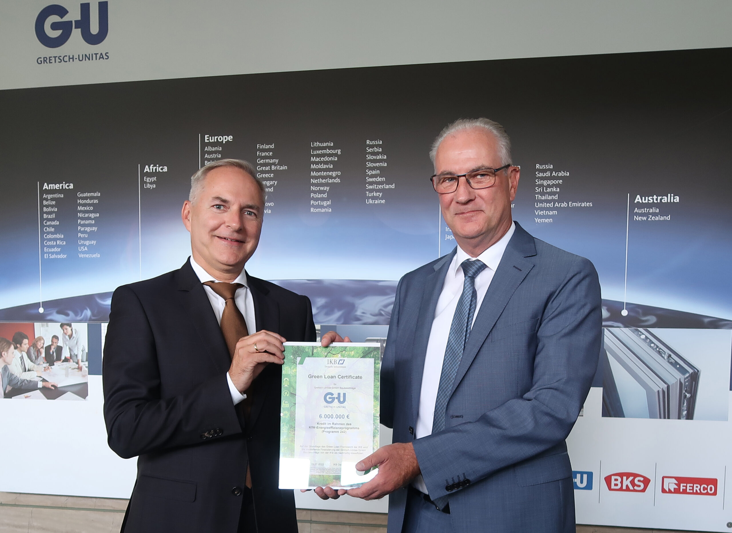 Gretsch-Unitas GmbH Baubeschläge in Ditzingen erhält Green Loan Certificate